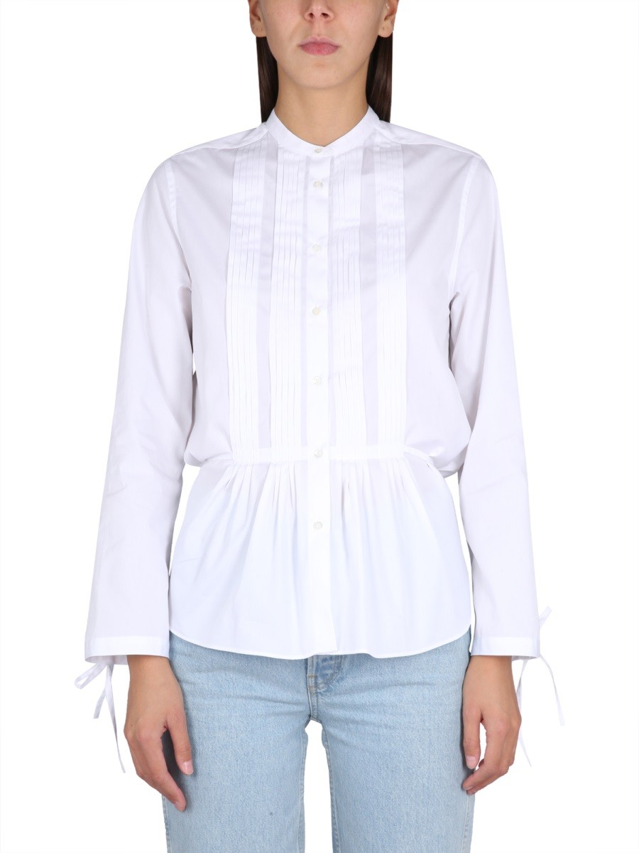 Elevate your look with the ASPESI women's KOREAN COLLAR SHIRT in White
