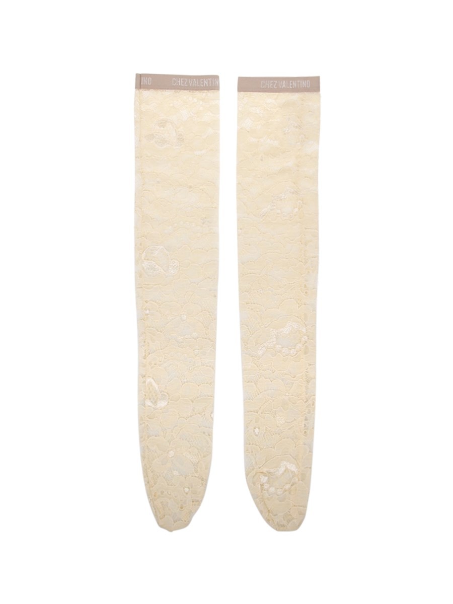 Discover the authentic Valentino women's LACE KNEE-HIGH in Ivory
