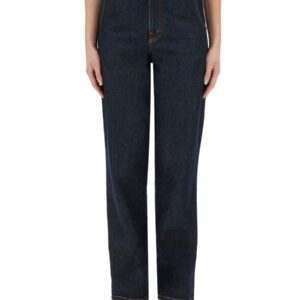 Explore the authentic Moschino women's "LAUREL CROWN PATCH" DENIM PANTS in Blue