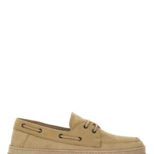 Refresh your wardrobe with the Hogan men's LEATHER BOAT MOCCASIN in beige