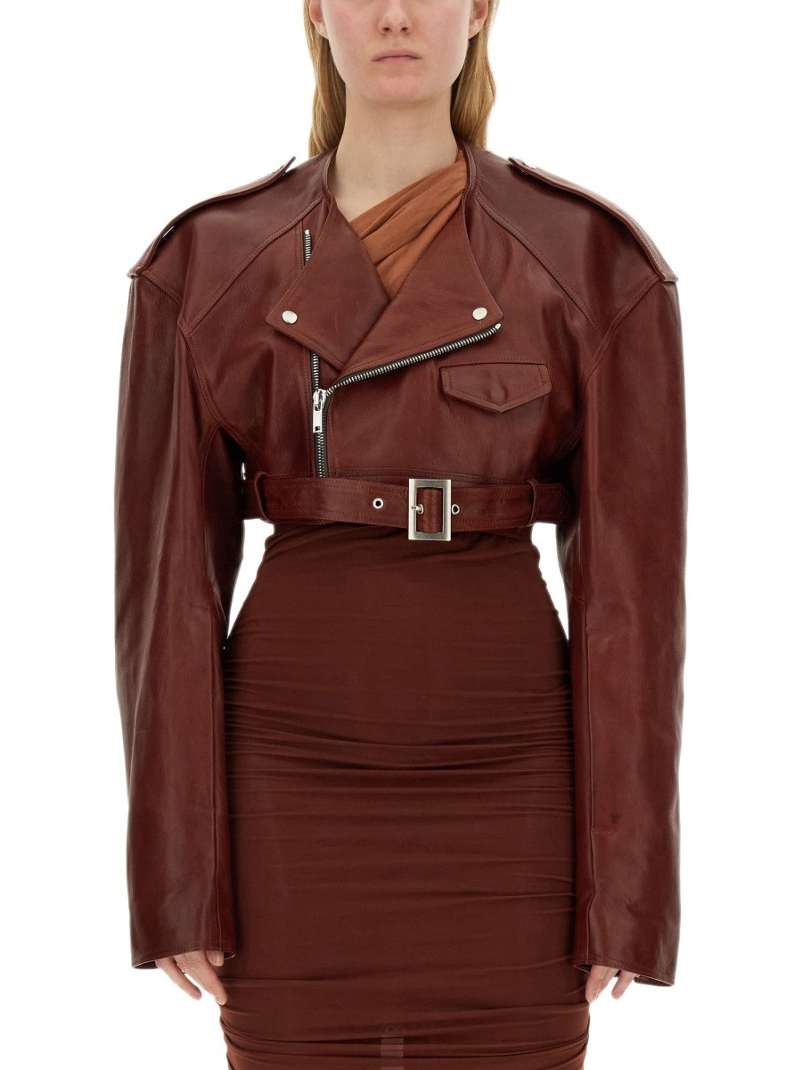 Refresh your wardrobe with the RICK OWENS women's LEATHER JACKET in Bordeaux