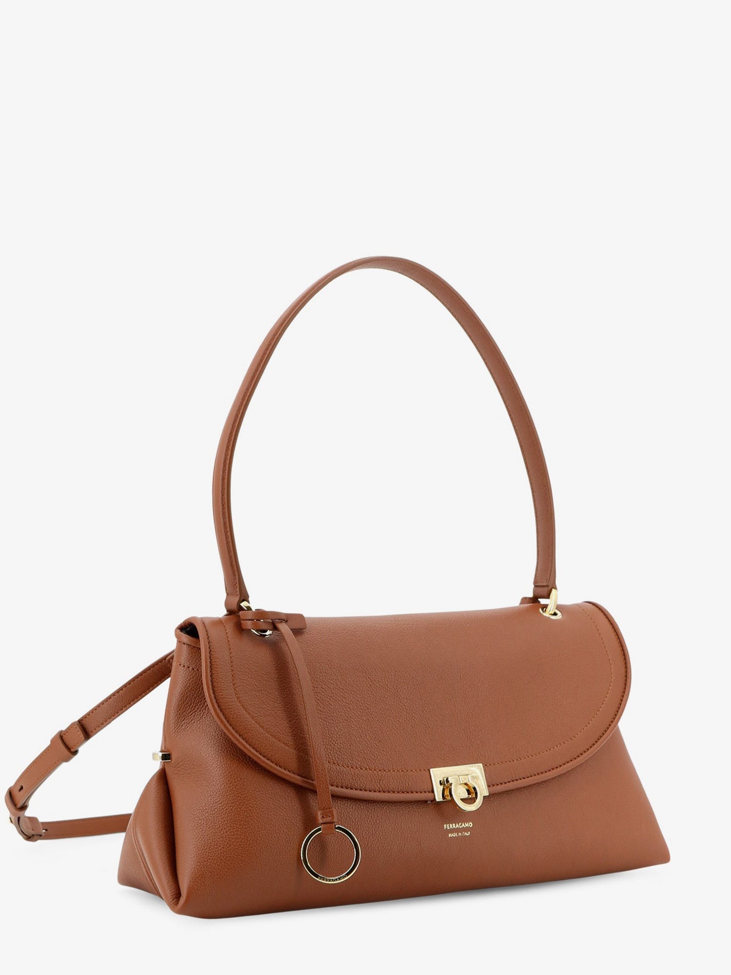 FERRAGAMO – Leather shoulder bag with Gancini detail : Color - Newcognac, Size - UNI - Image 3