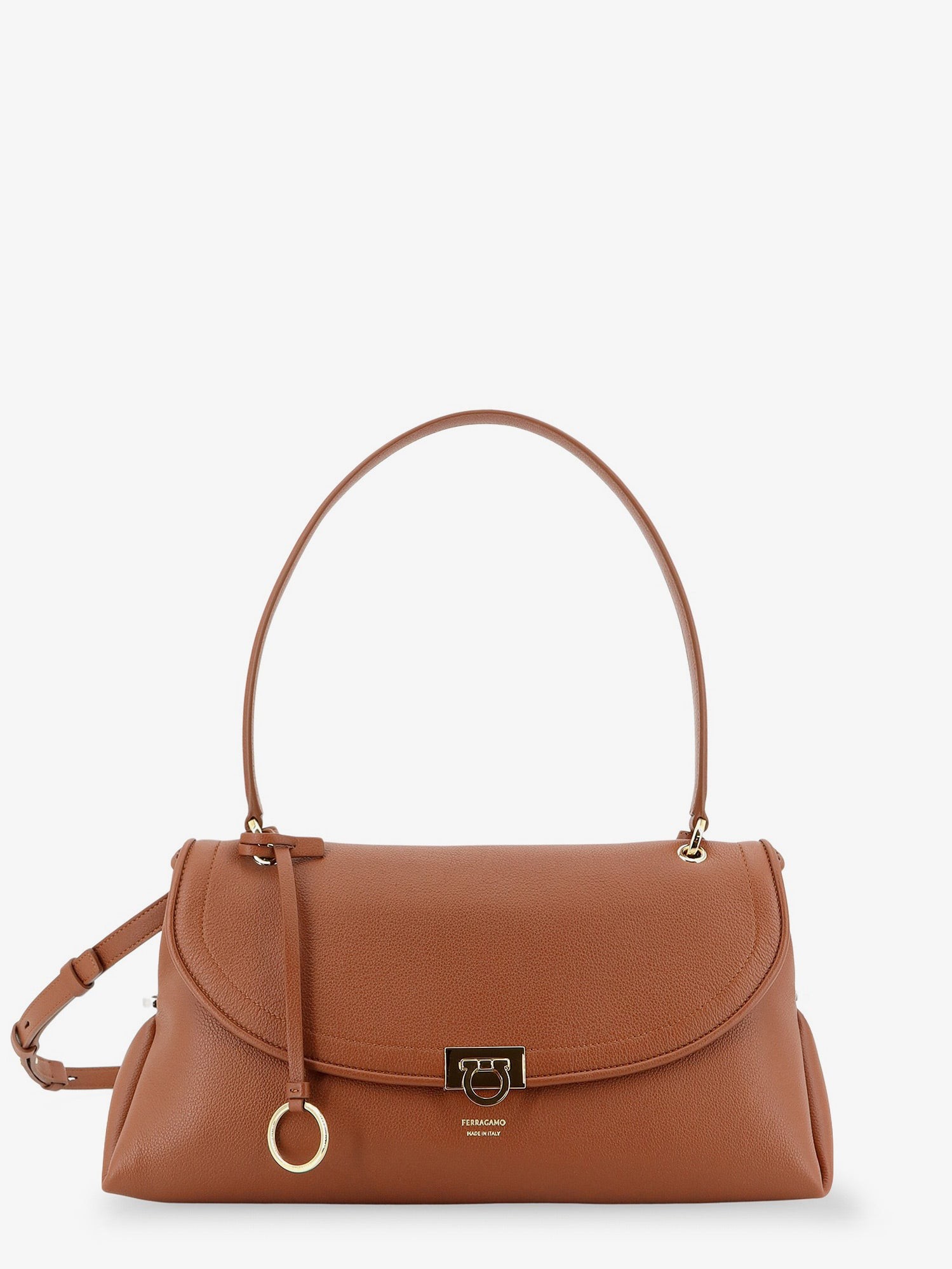 Leather shoulder bag with Gancini detail : Color - Newcognac