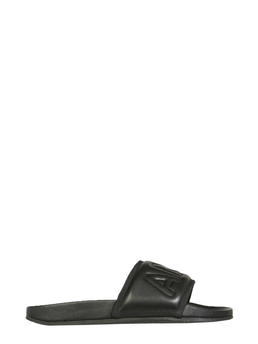 Discover the authentic AMBUSH men's LEATHER SLIDE SANDALS in Black