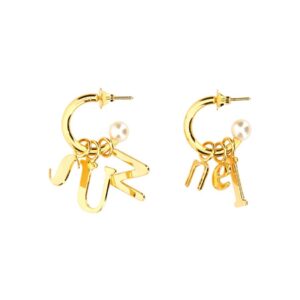 Explore the authentic SUNNEI women's LETTERING LOGO DANGLE EARRINGS in gold
