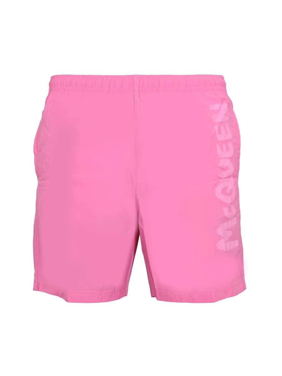 Explore the authentic Alexander Mcqueen men's LOGO PRINT SWIMSUIT in Pink