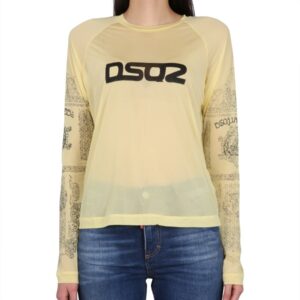 Refresh your wardrobe with the Dsquared2 women's LOGO PRINT T-SHIRT in Yellow
