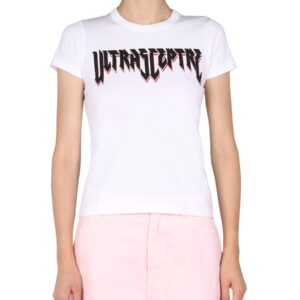 Refresh your wardrobe with the RAF SIMONS women's LOGO PRINT T-SHIRT in White