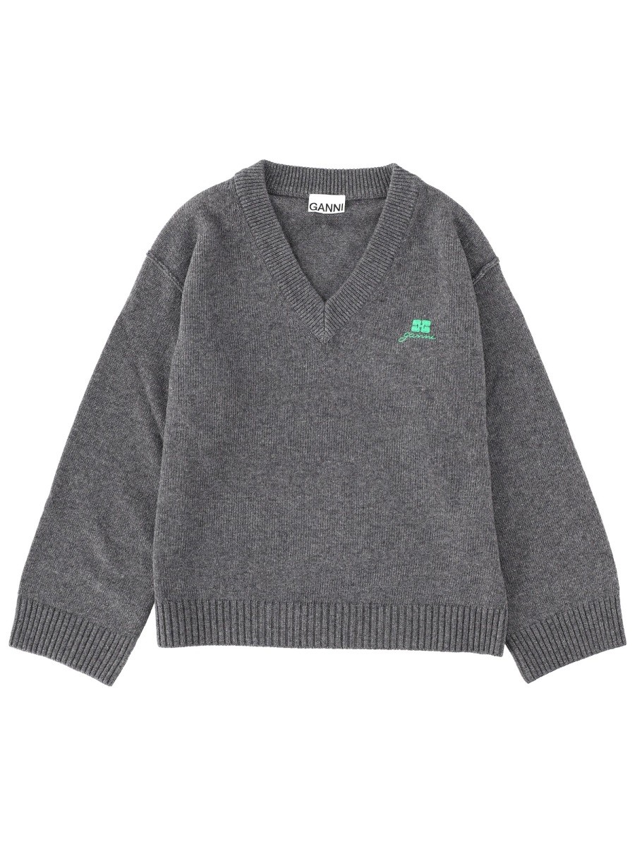 Elevate your look with the GANNI women's Logo sweater in Grey