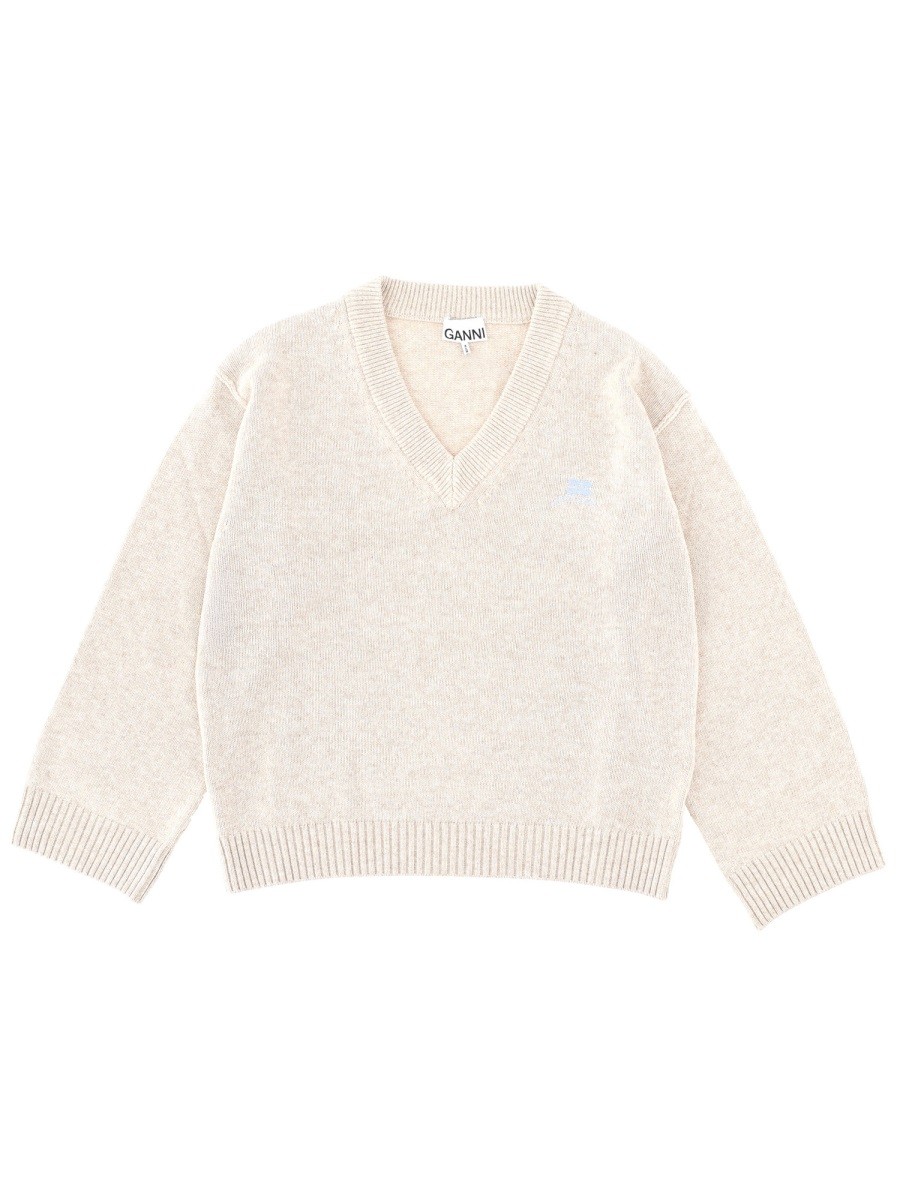 Discover the authentic GANNI women's Logo sweater in beige