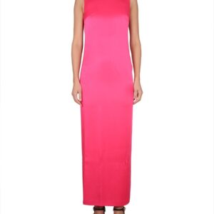 Discover the authentic Versace women's LONG DRESS WITH RING NECKLINE in Fuchsia
