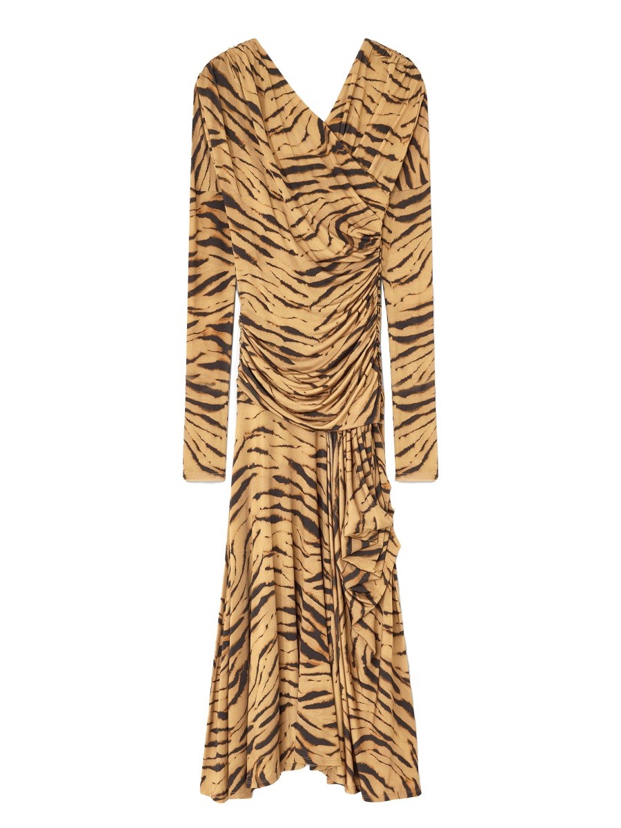 Explore the authentic GANNI women's LONG DRESS WITH "ZEBRA" PRINT in ANIMALIER
