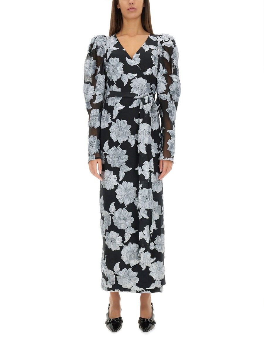 Discover the authentic ROTATE BIRGER CHRISTENSEN women's LONG FLORAL DRESS in Black