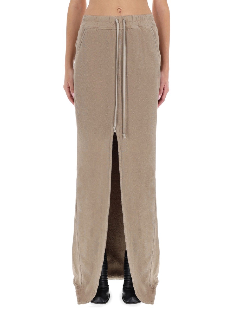 Explore the authentic RICK OWENS DRKSHDW women's LONG "PHILEG PILLAR" SKIRT in Ivory