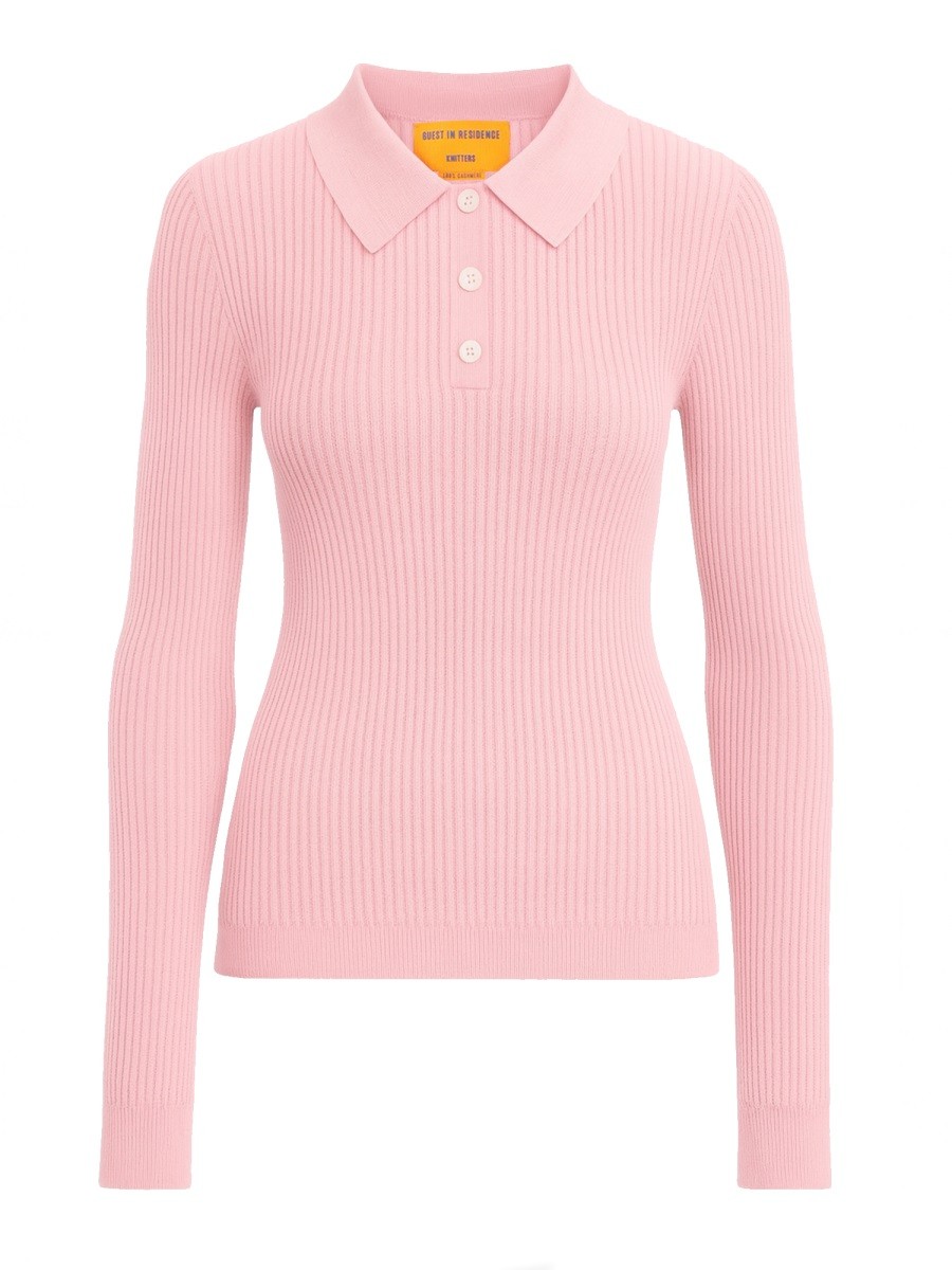 Explore the authentic GUEST IN RESIDENCE women's LONG SLEEVE "SHRUNKEN" POLO SHIRT in Pink