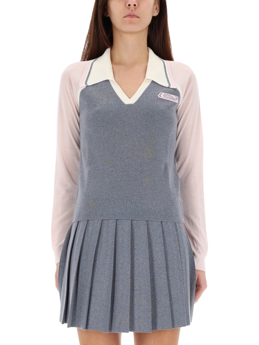 Explore the authentic CASABLANCA women's LONG SLEEVE TENNIS POLO SHIRT in Silver