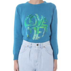Explore the authentic alberta ferretti women's "LOVE ME" SWEATER in Baby blue