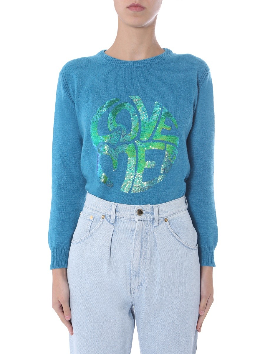 Explore the authentic alberta ferretti women's "LOVE ME" SWEATER in Baby blue