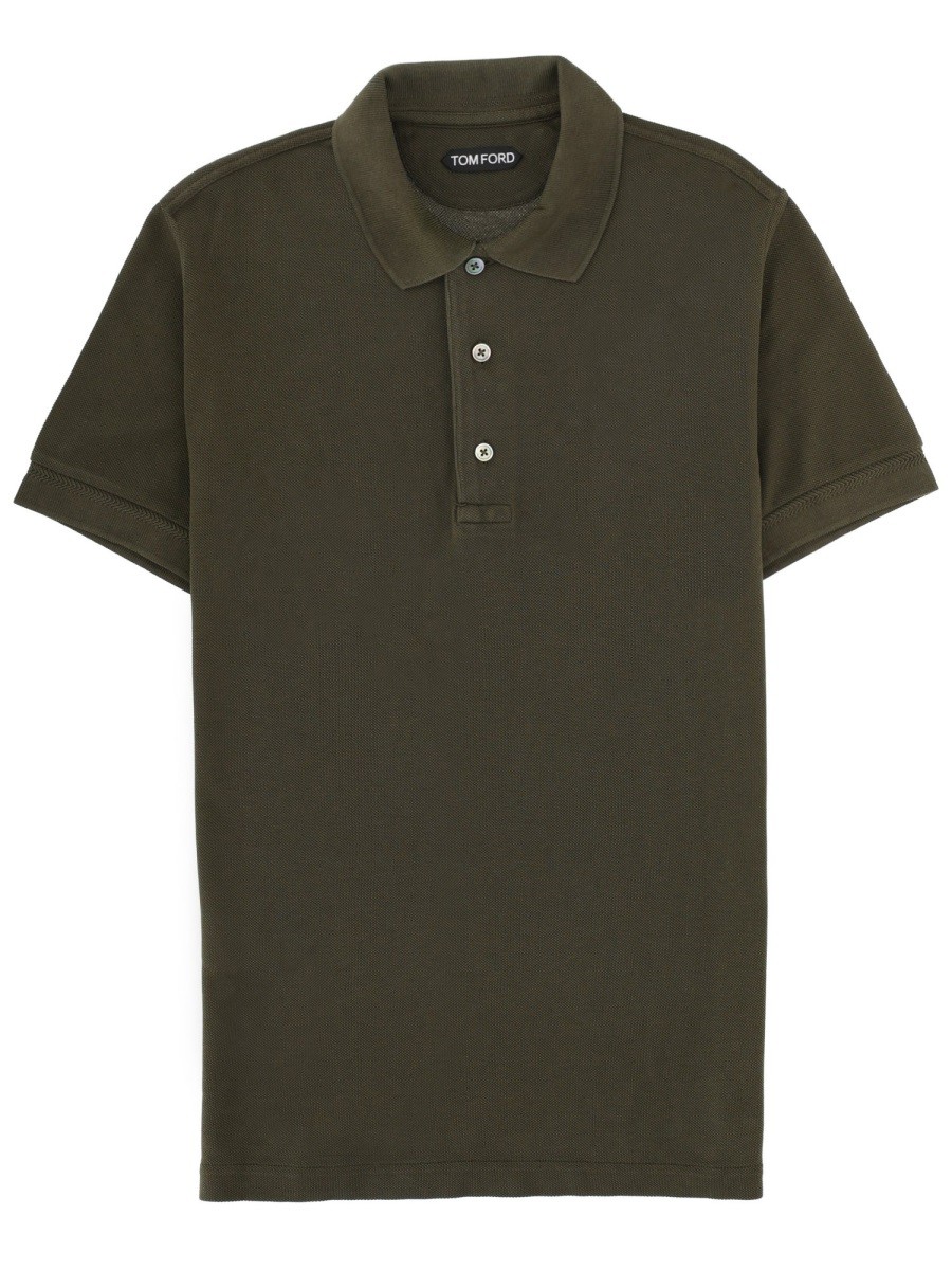 Explore the authentic TOM FORD men's LYOCELL AND COTTON POLO SHIRT in Military green