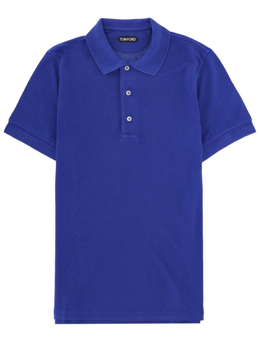 Explore the authentic TOM FORD men's LYOCELL AND COTTON POLO SHIRT in Blue