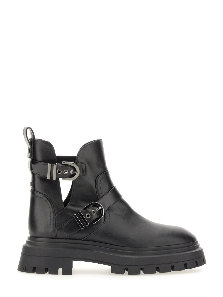 Explore the authentic Stuart Weitzman women's MAVERICK BEDFORD MOTORCYCLE BOOT in Black