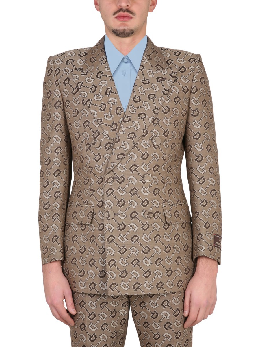 Explore the authentic Gucci men's MAXI CLAMP PATTERN COTTON JACKET in Brown