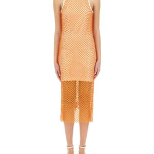 Explore the authentic MOSCHINO JEANS women's MESH AND SEQUIN DRESS in orange
