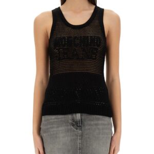 Explore the authentic MOSCHINO JEANS women's MESH TOP WITH LOGO in Black