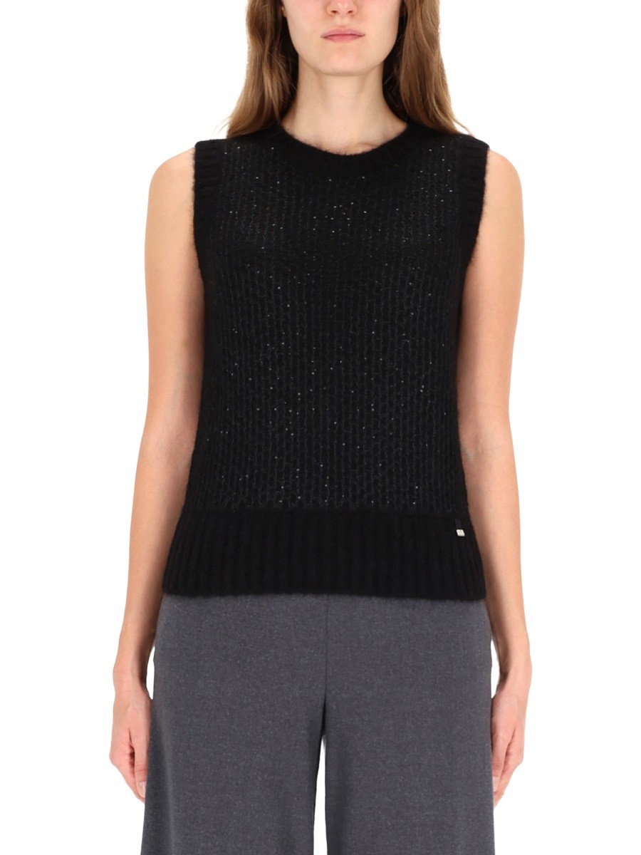 Discover the authentic Herno women's METALLIC EFFECT SEQUINED VEST in Black