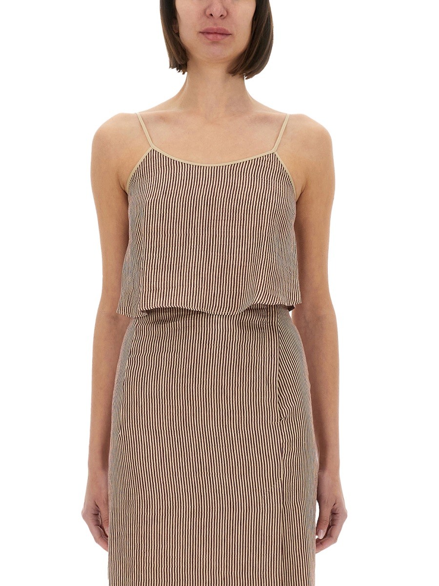 Discover the authentic ALYSI women's "MICRO STRIPE" TOP WITH LACES in Bordeaux