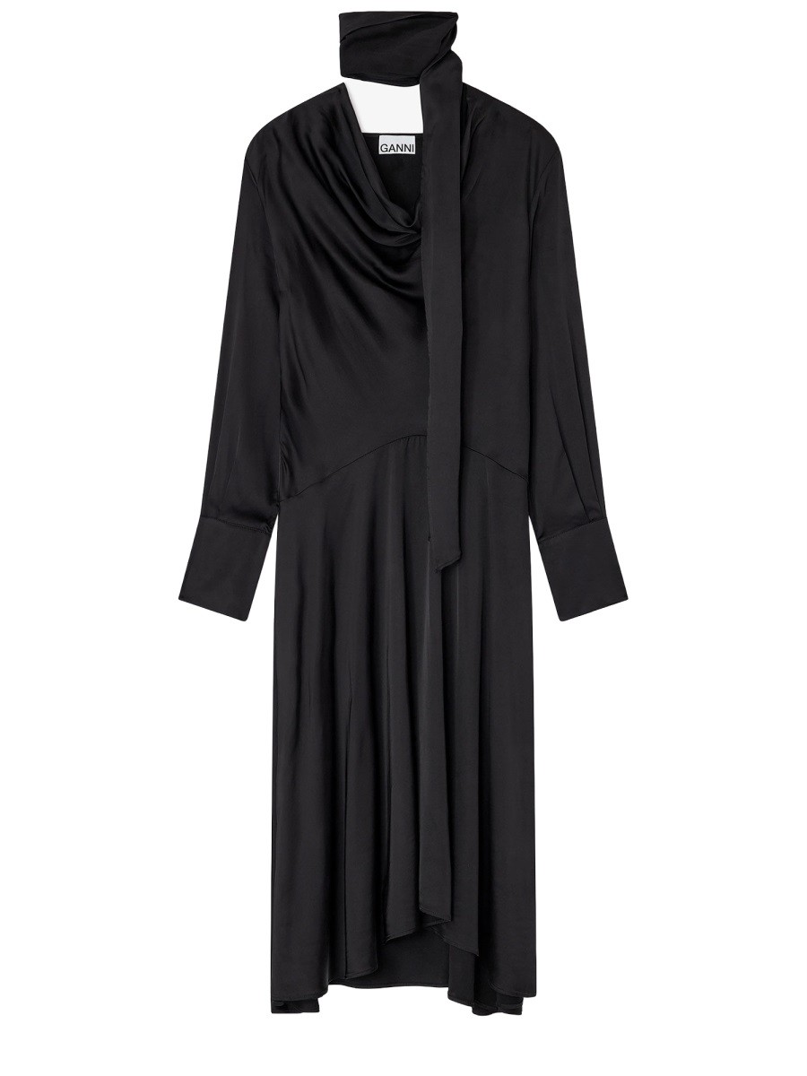 Refresh your wardrobe with the GANNI women's MIDI DRESS WITH SCARF in Black