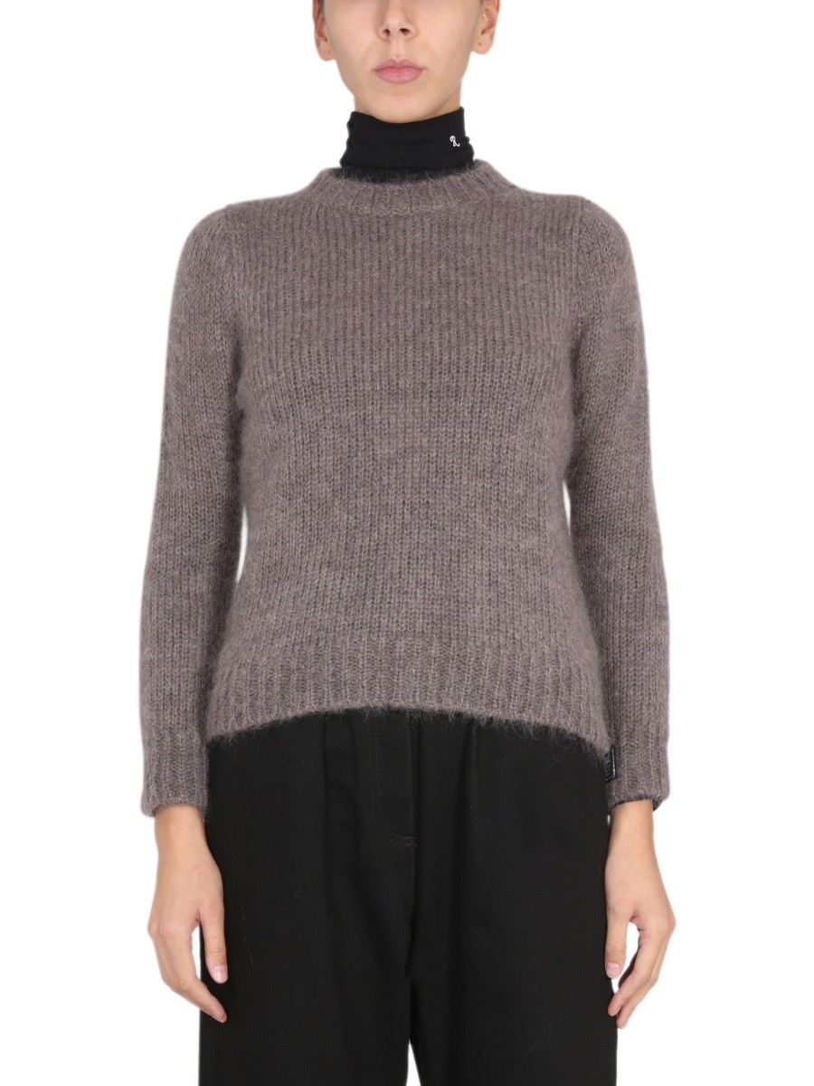 Refresh your wardrobe with the RAF SIMONS women's MOHAIR CREWNECK SWEATER in Dove