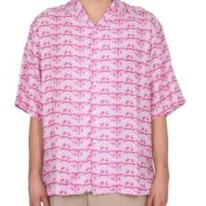 Elevate your look with the gcds men's MONOGRAM WAVED SHIRT in Fuchsia
