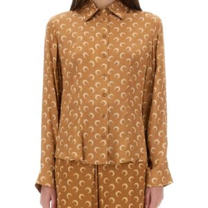Refresh your wardrobe with the MARINE SERRE women's "MOON" SATIN SHIRT in beige