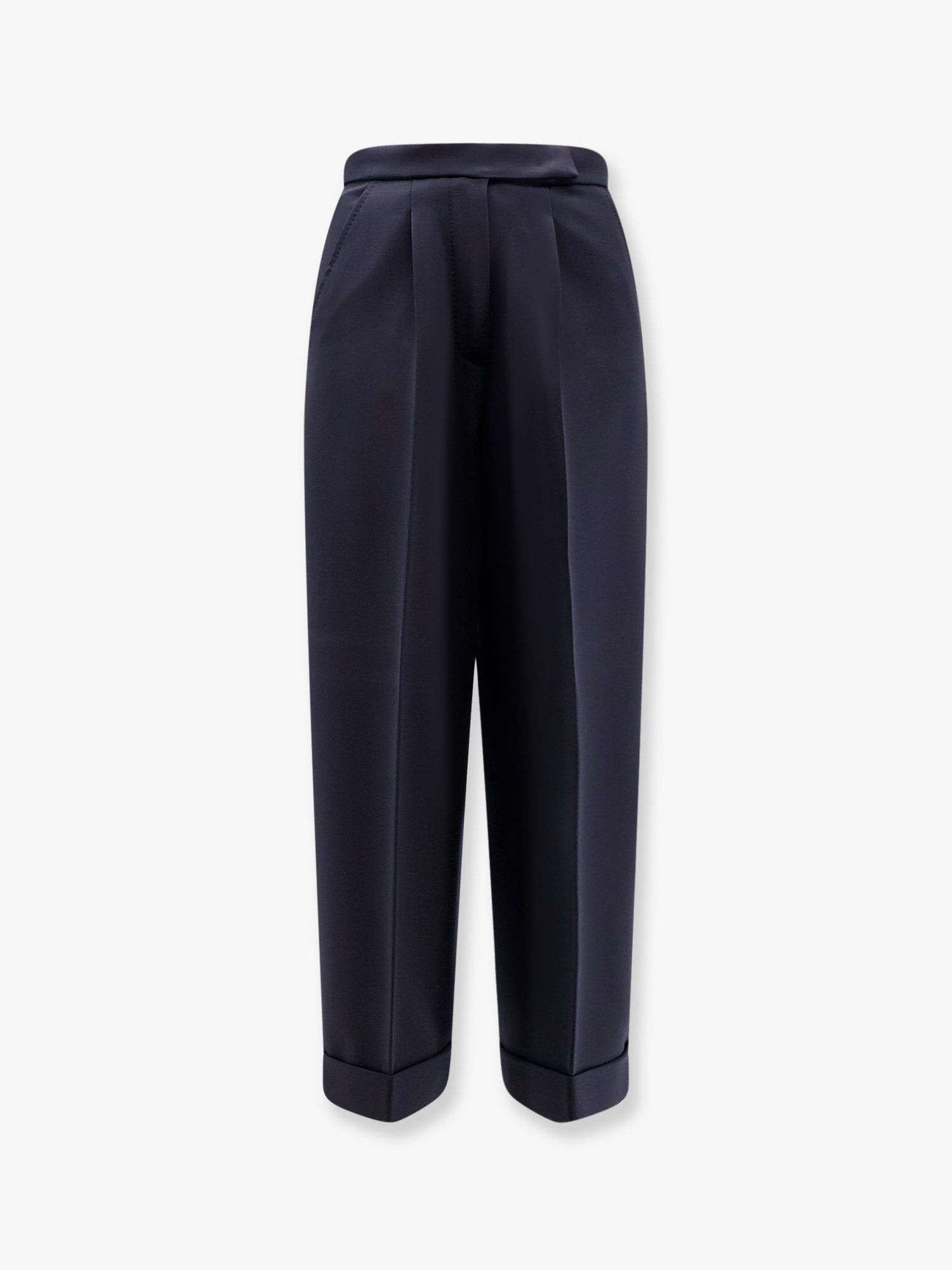 Discover the authentic Max Mara women's Mxmrugiada virgin wool trousers in BLU MARINO