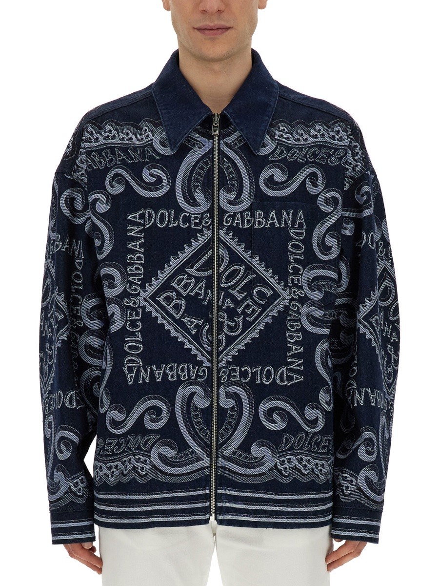 Refresh your wardrobe with the Dolce & Gabbana men's NAVY PRINT CARDIGAN in Blue