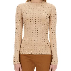 Explore the authentic Sportmax women's "NEGUS" TOP WITH CRYSTALS in Nude
