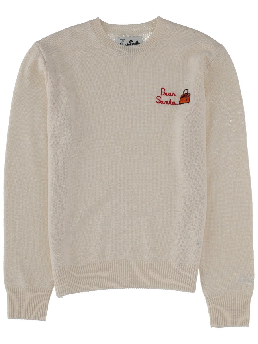 Discover the authentic MC2 SAINT BARTH women's "NEW QUEEN" JERSEY WITH EMBROIDERY in Ivory