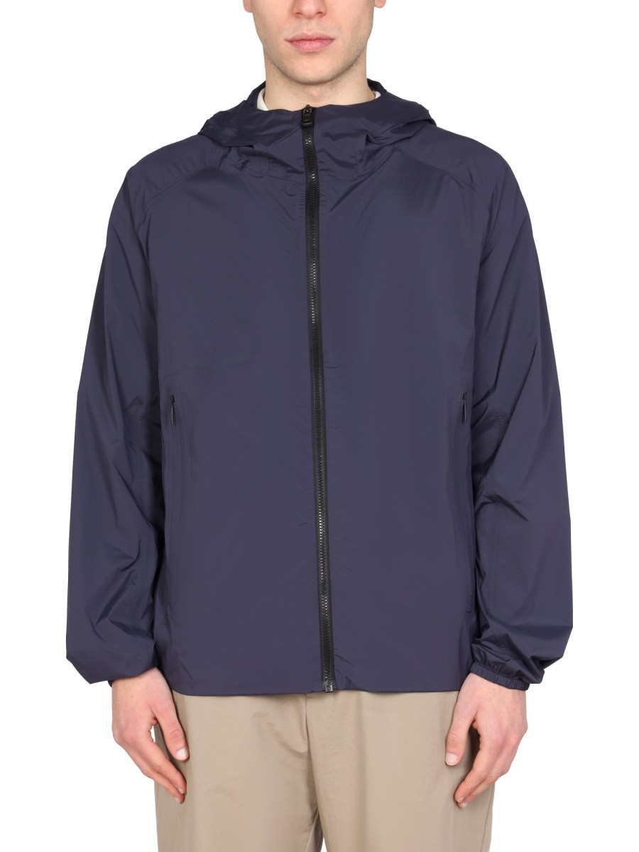 Refresh your wardrobe with the MONOBI men's NYLON HOOD JACKET in Blue