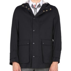 Refresh your wardrobe with the THOM BROWNE men's NYLON PARKA. in Blue