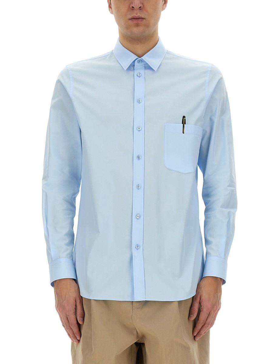 Explore the authentic Moschino men's "OFFICE INSPIRATION" SHIRT in Baby blue