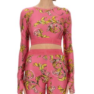 Explore the authentic Versace Jeans Couture women's "OUTLINE BAROQUE" SHORT TOP in Pink