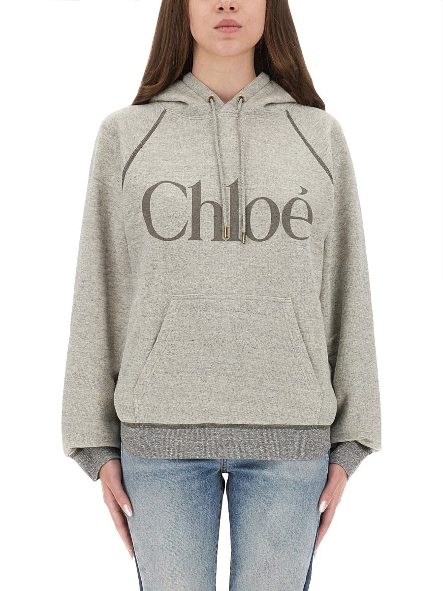 Discover the authentic CHLOÉ women's OVERSIZED LOGO HOODIE in Grey