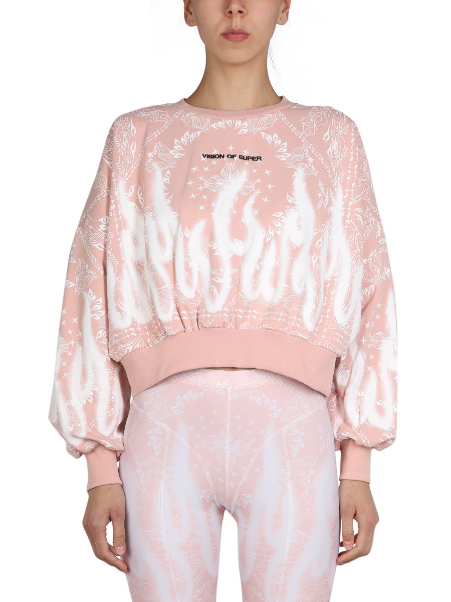 Explore the authentic VISION OF SUPER women's PAISLEY PATTERN SWEATSHIRT in Pink