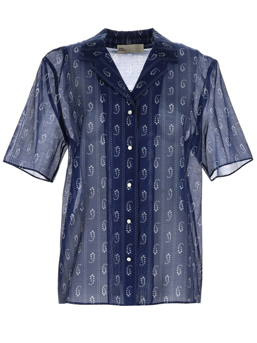Refresh your wardrobe with the Tory Burch women's "PAISLEY" PRINT SHIRT in Blue