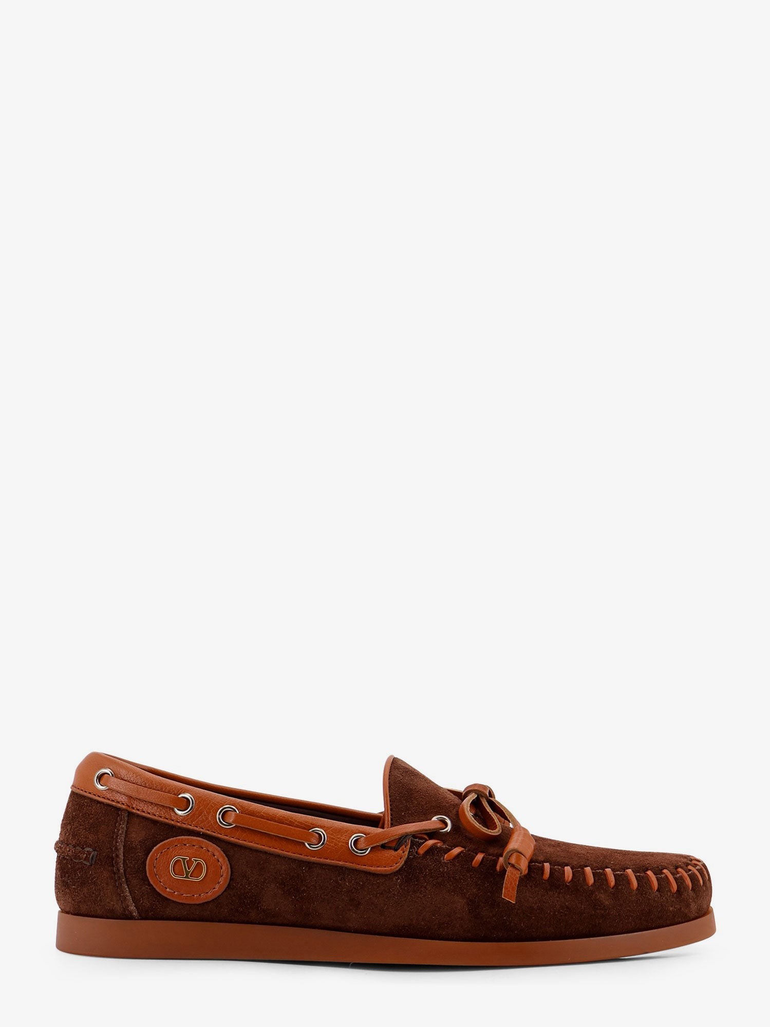 Shop the authentic Valentino Garavani men's Palm Avenue leather and suede boat shoe in BARK BROWN ROASTED PECAN