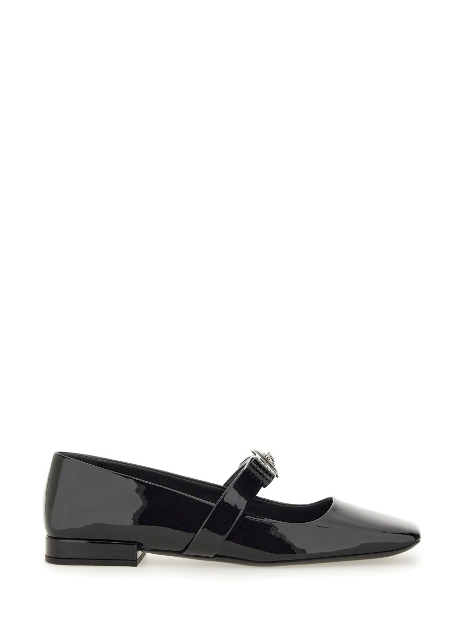 Explore the authentic Versace women's PATENT LEATHER BALLERINA "GIANNI RIBBON" in Black