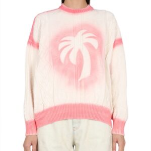 Discover the authentic Palm Angels women's PATENT LEATHER EFFECT PALM SWEATER in White
