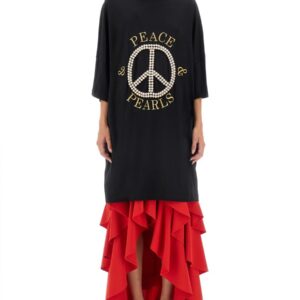 Explore the authentic Moschino women's PEACE & PEARLS COTTON INTERLOCK DRESS in Black