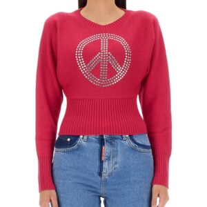 Explore the authentic MOSCHINO JEANS women's PEACE SYMBOL JERSEY in Fuchsia